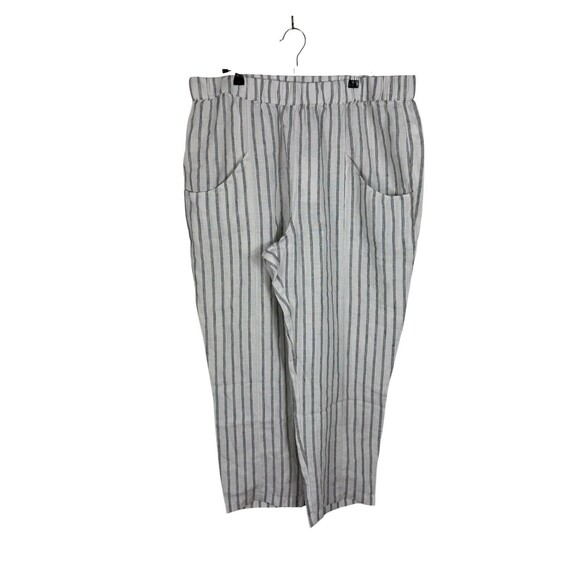 Quince 100% European Linen Tapered Ankle Pants Oatmeal Black Stripe SZ XL NWT - Picture 1 of 8
